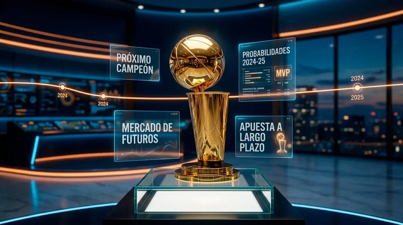 Apuestas de futuros NBA con trofeo de campeón y estadísticas de temporada
