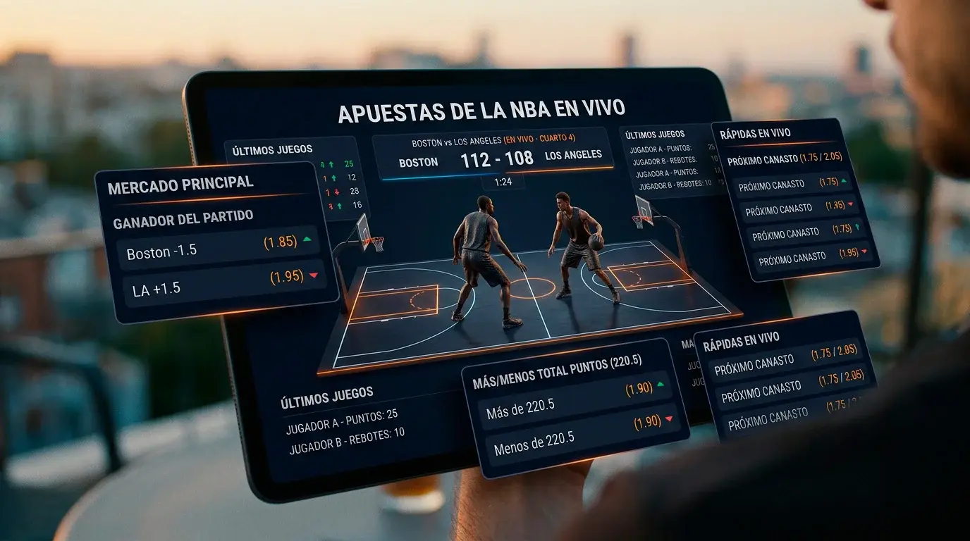 Pantalla de apuestas en vivo durante partido NBA con cuotas dinámicas